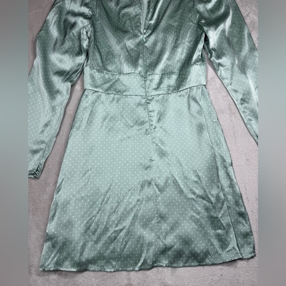 Reformation 100% Silk Samuel LS Mint Polka Dot Long Puff Sleeves Mini Dress 2 - Picture 15 of 17